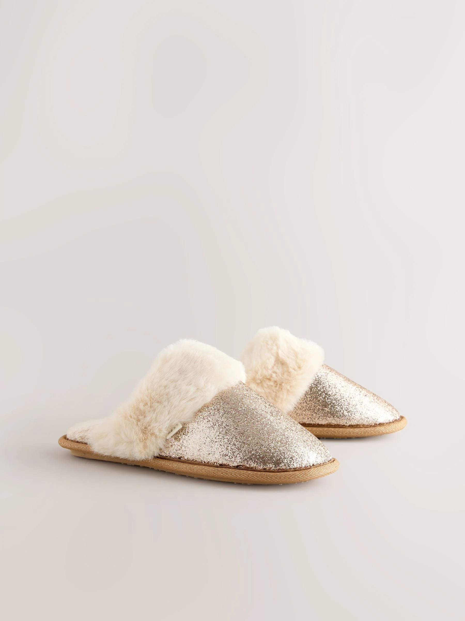 Goud - Faux Fur Glitter Mule Slippers