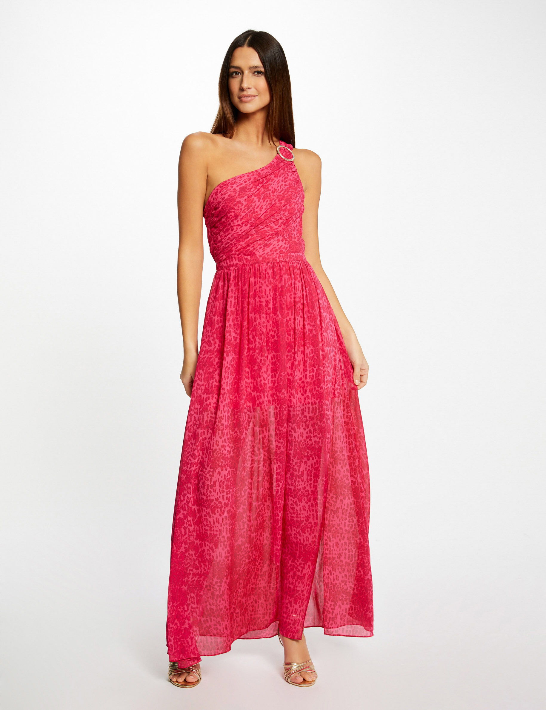 Robe longue évasée imprimé léopard rose femme - rose