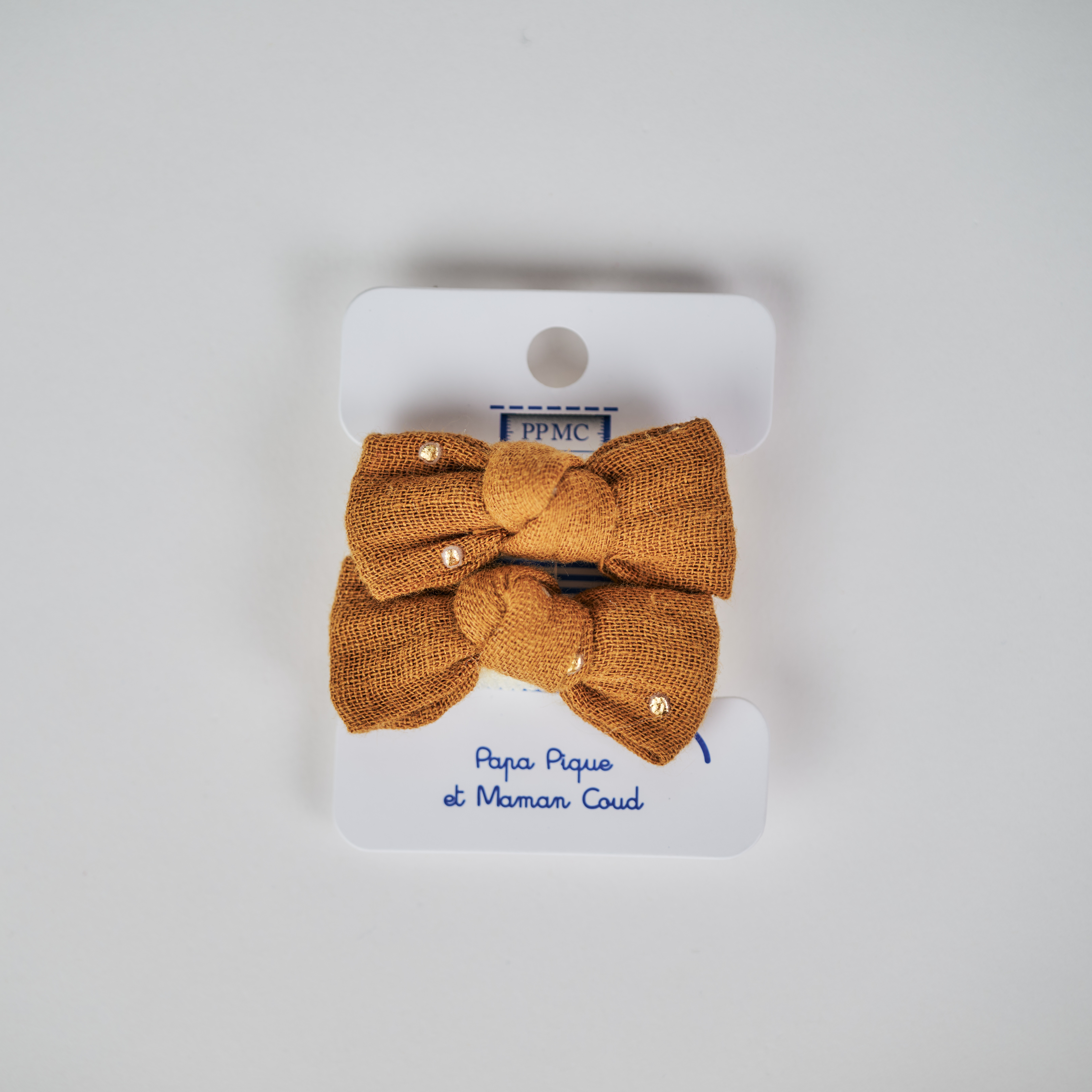 Elastiques Mousse Petit Noeud Gaze Pois Or Caramel