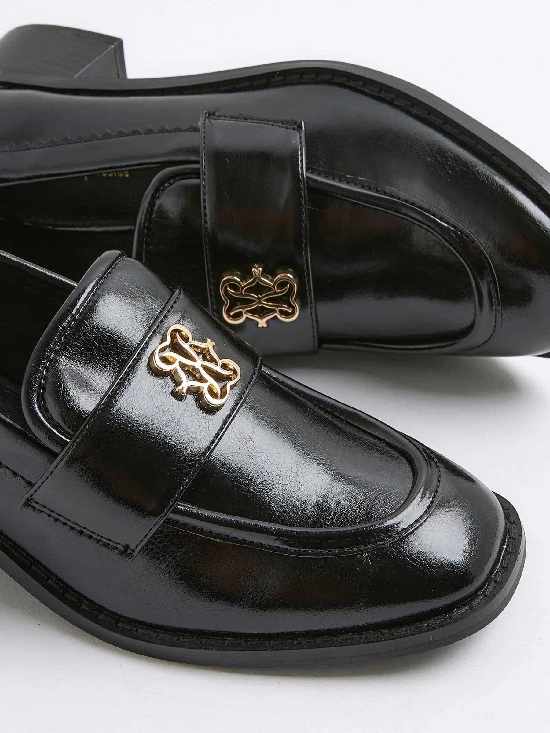 River Island Gold Trim Heeled Loafers