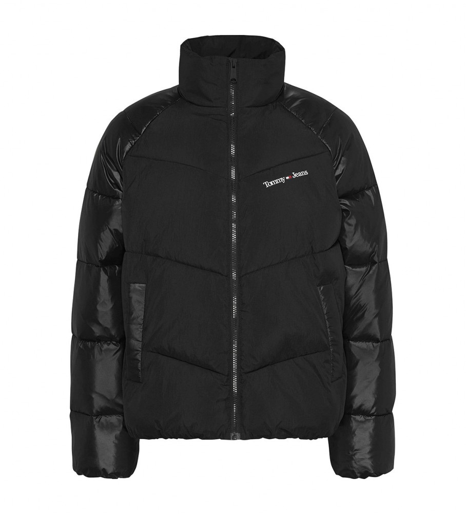 Jaqueta puffer Tommy Jeans com blocos de cores, preta