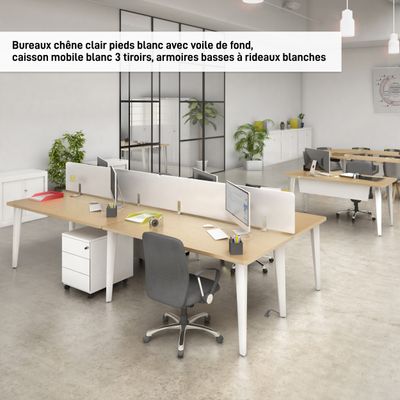 Bureau EVIDENCE - 140 cm - Pieds blancs - Plateau imitation chêne clair