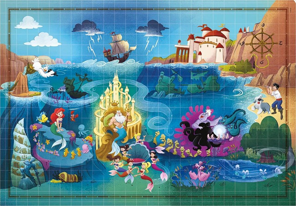 Disney Puslespil - Den Lille Havfrue - Story Maps - Clementoni - 1000 Brikker