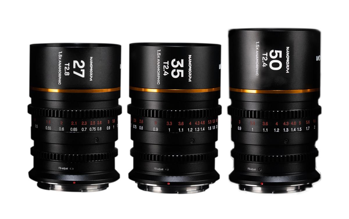 Festbrennweite Nano S35 Prime Kit (Amber) – Arri PL<br>Set aus 3 ultrakleinen anamorphotischen Objektiven für Super35-Sensoren