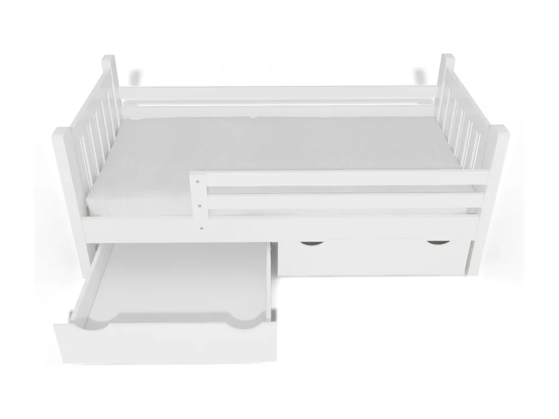 Tina 90x200 lit enfant en bois avec tiroirs, couleur blanc