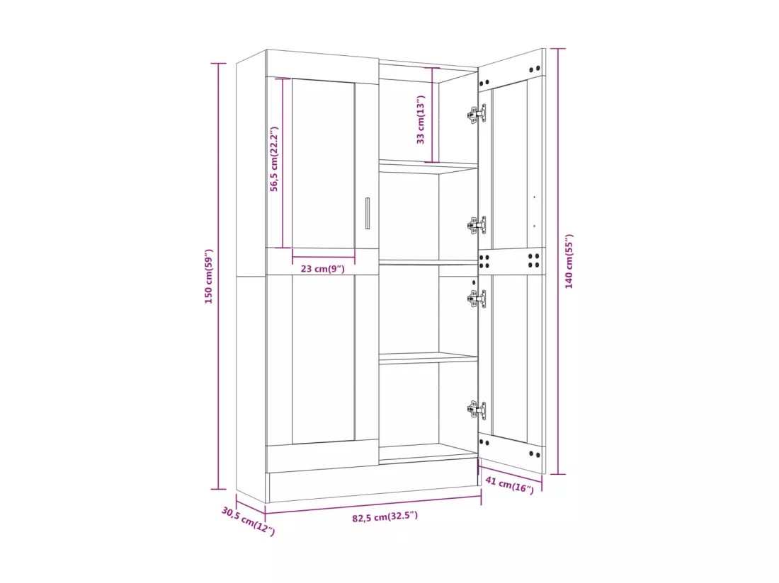 Armoire à vitrine Chêne fumé 82,5x30,5x150 cm Bois d'ingénierie