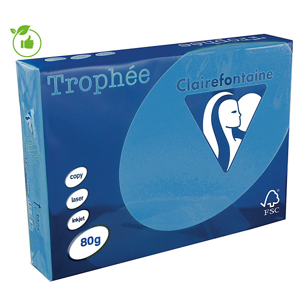 Papier couleur Trophée Clairefontaine bleu turquoise A4 80g, 5 ramettes de 500 feuilles