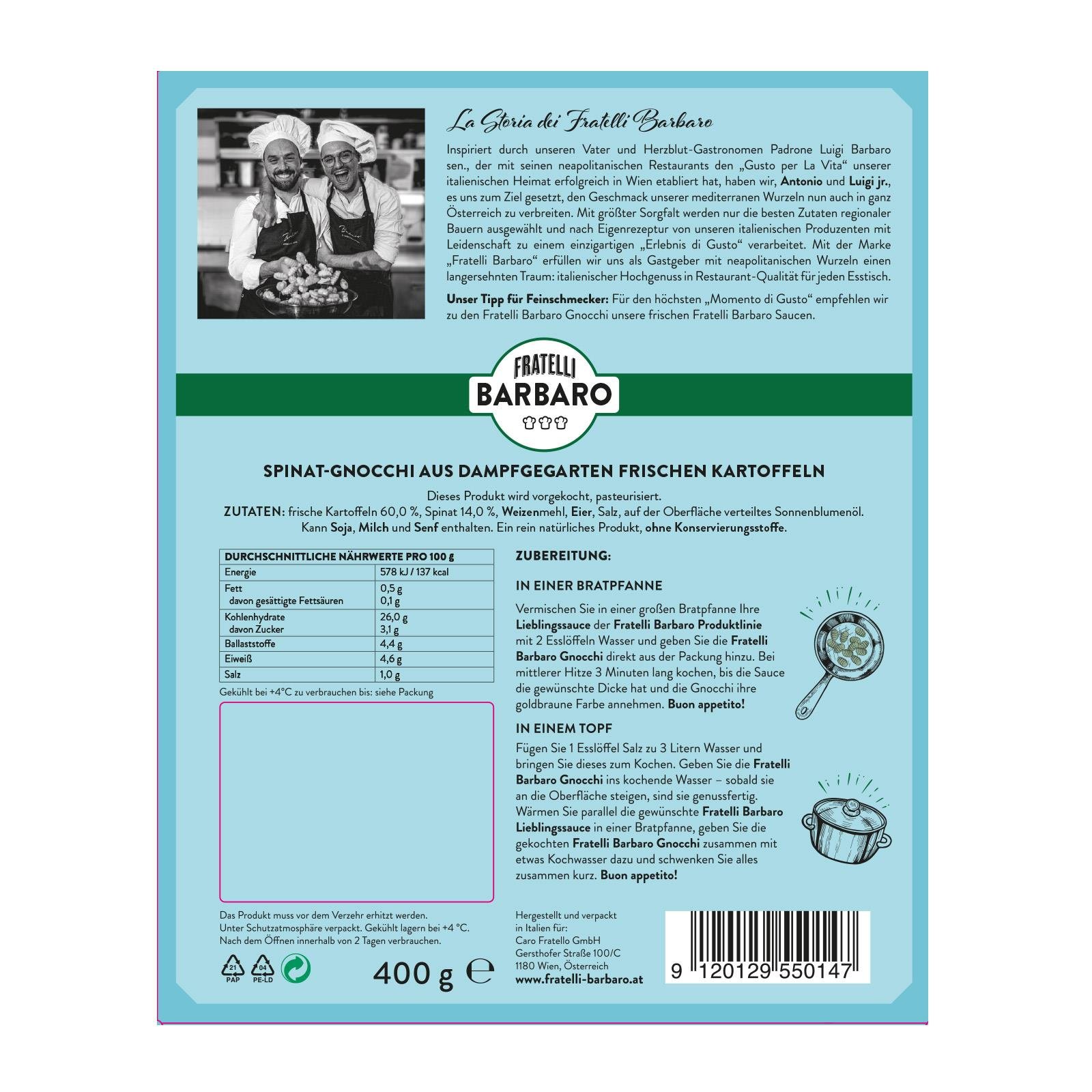 Fratelli Barbaro Gnocchi mit Spinat