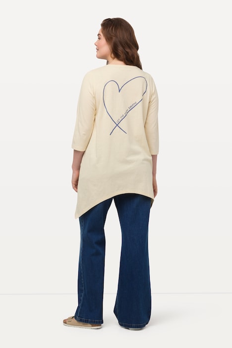 Shirt, Herz, Zipfelsaum, Rundhals, 3/4-Arm, Biobaumwolle