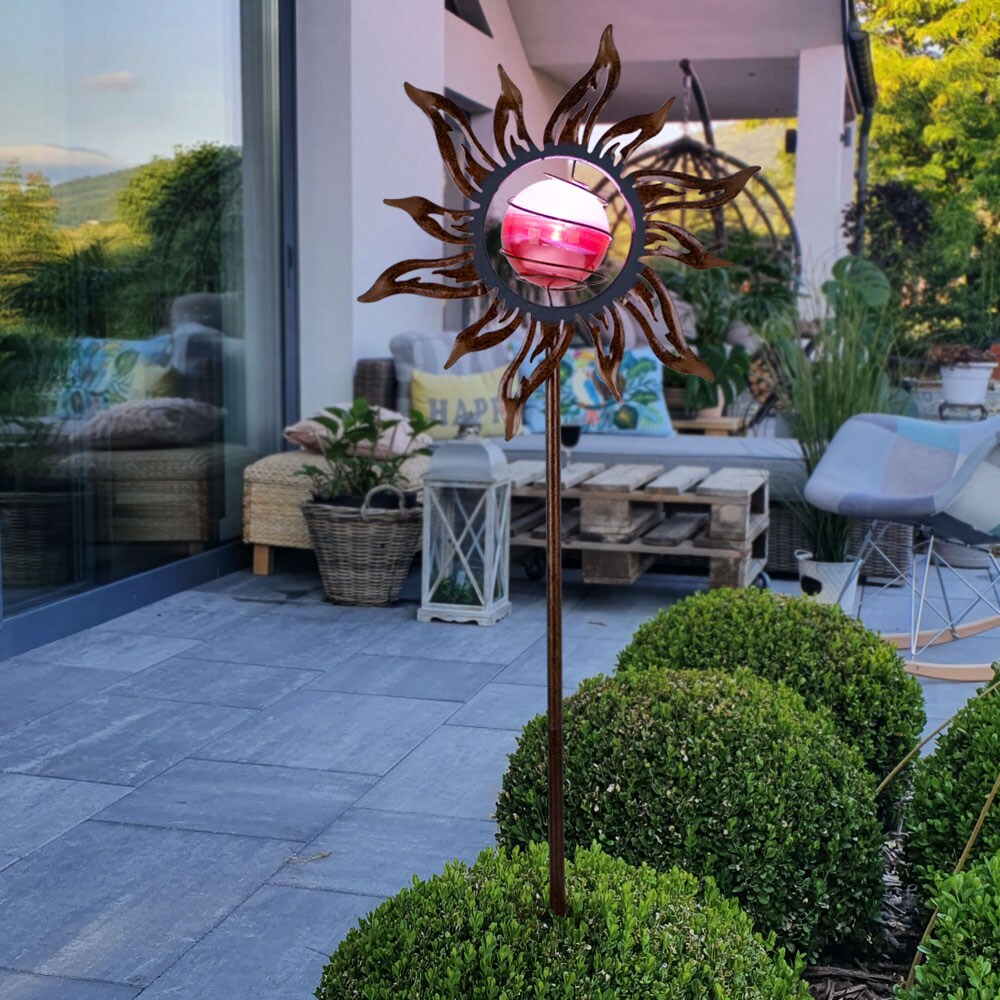 LED Solarleuchte, Sonne mit Kugel, rost, Erdspieß, H 123 cm