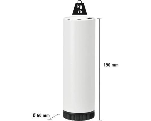 Tarrox ronde tafelpoot, 19 cm diameter, 60 mm in hoogte verstelbaar, wit