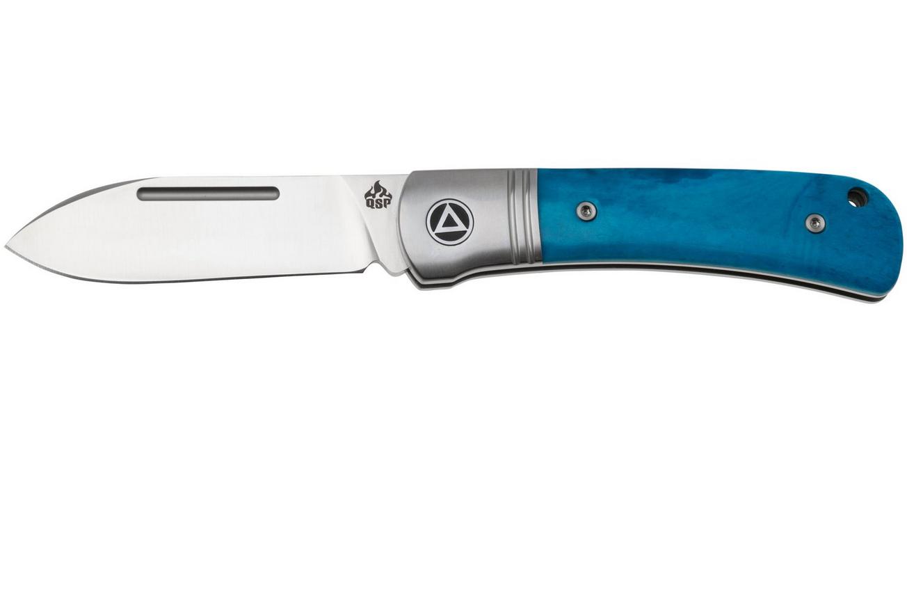 QSP Knife Hedgehog Spear Point 142SP-D, Satin 14C28N, Blue Bone, slipjoint zakmes