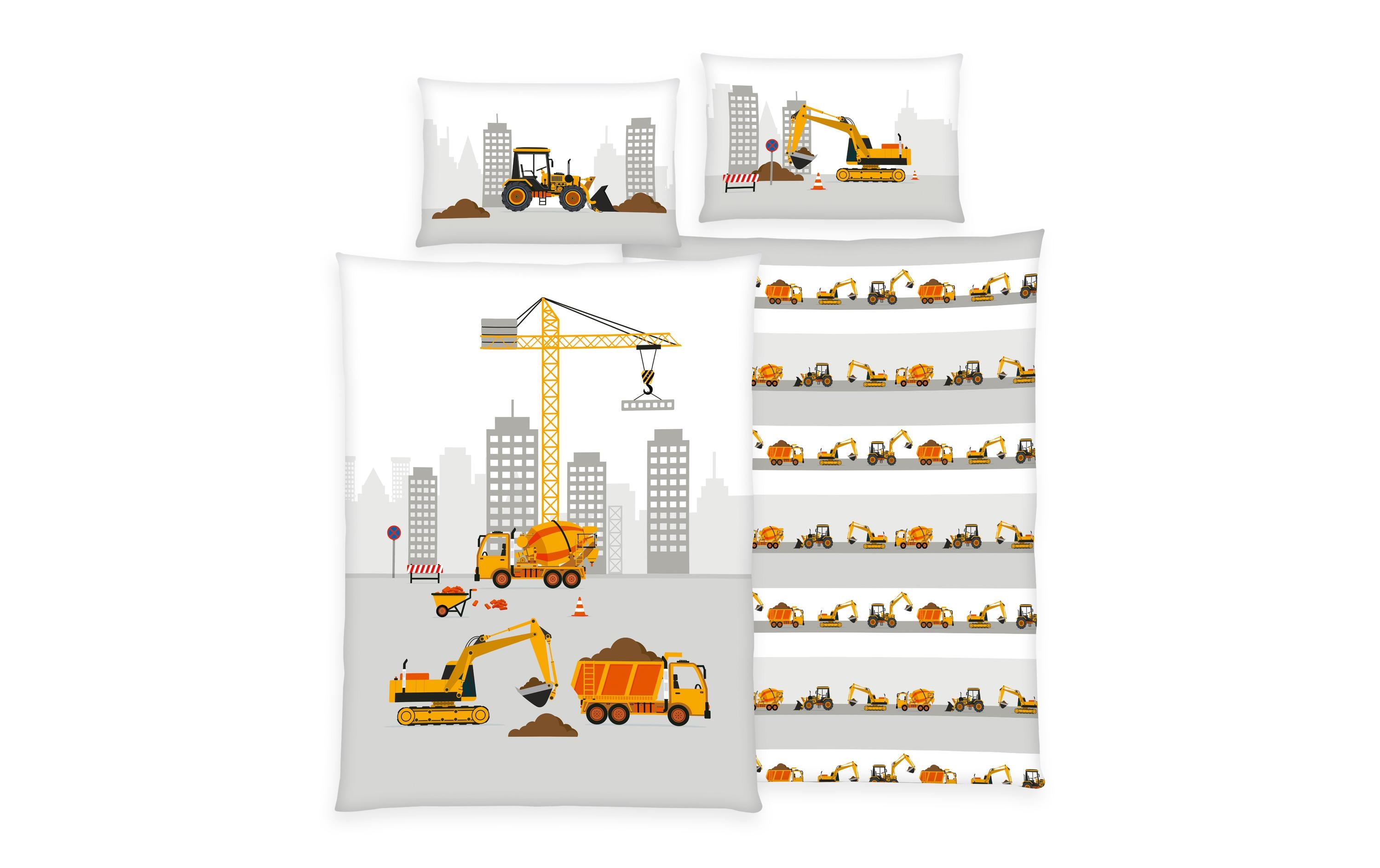 Kinder Bettwäschegarnitur Baustelle 160 x 210 cmBettwäscheset aus 100% Baumwolle