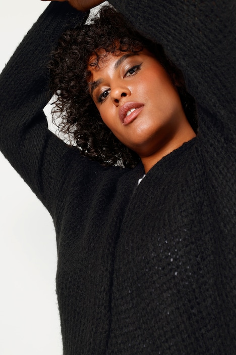 Strickjacke, oversized, offene Form, V-Ausschnitt, Langarm
