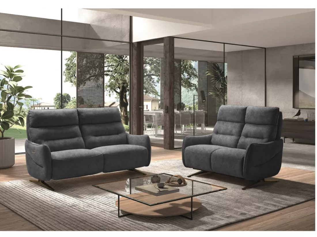 Canapé de relaxation en microfibre Kondonia-Couleur Gris-Système Electrique-3 places