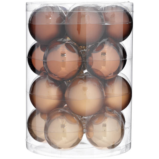 Kerstballen glas amber-bruin-goud s/20