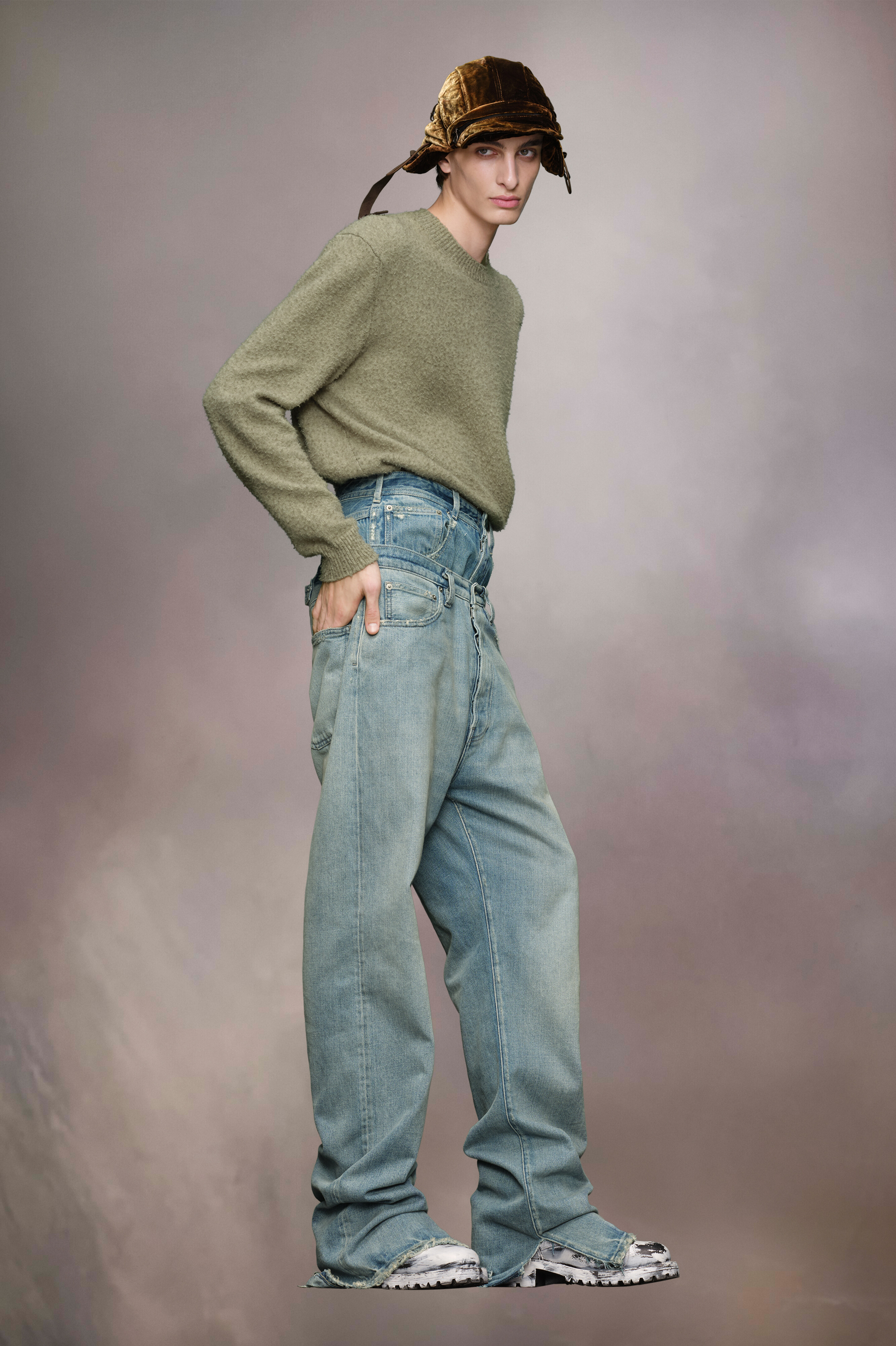 Pull en maille boulochée Vert sauge