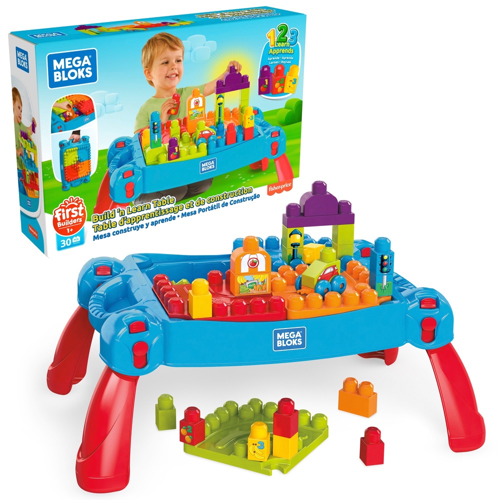 Mega Bloks Bau- und Lerntisch, blau & rot, Bauspielzeug