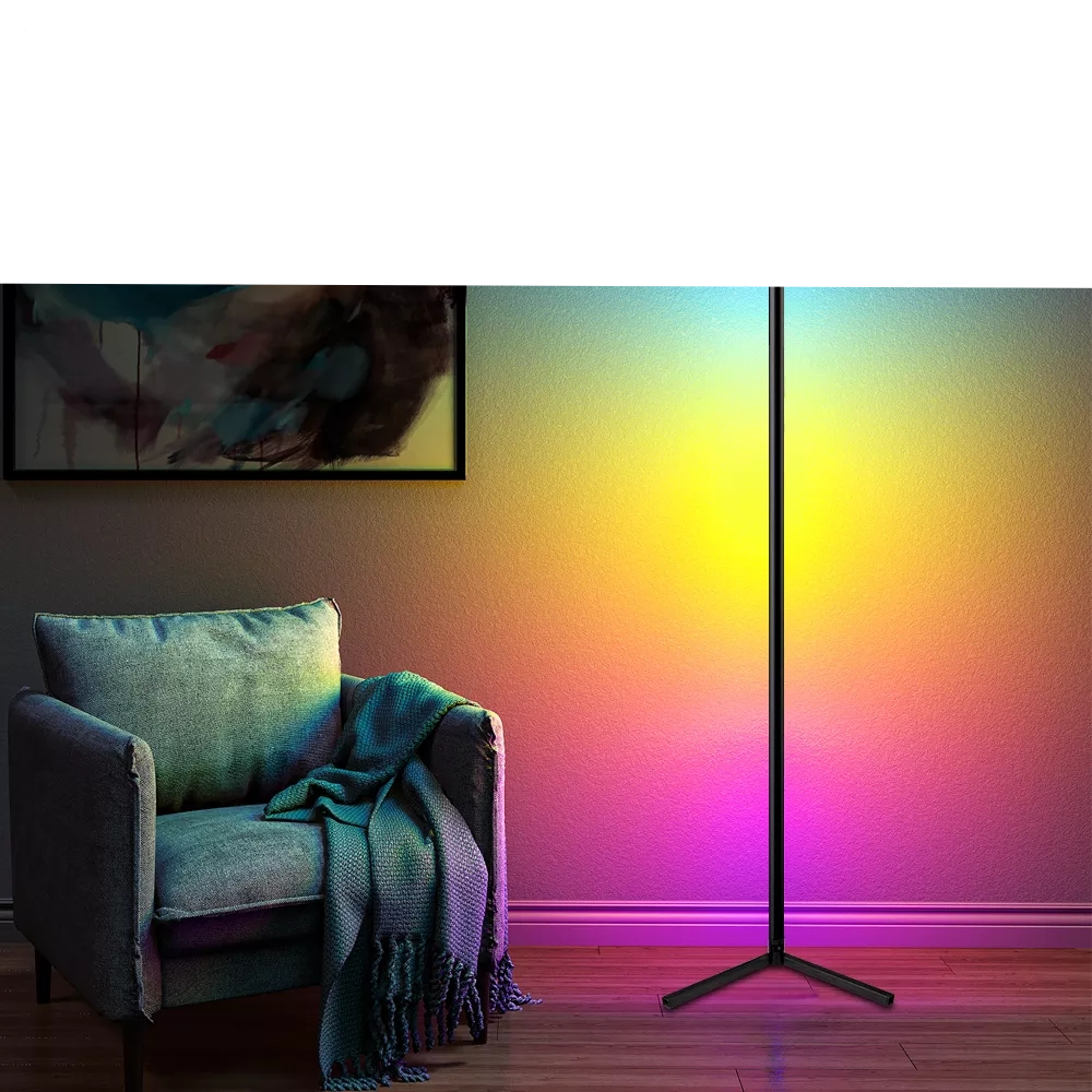 (150cm) LED RGB Stehlampe Gaming Hintergrund Beleuchtung mit Soundsteuerung und Appsteuerung   Fernbedienung - Schwarz