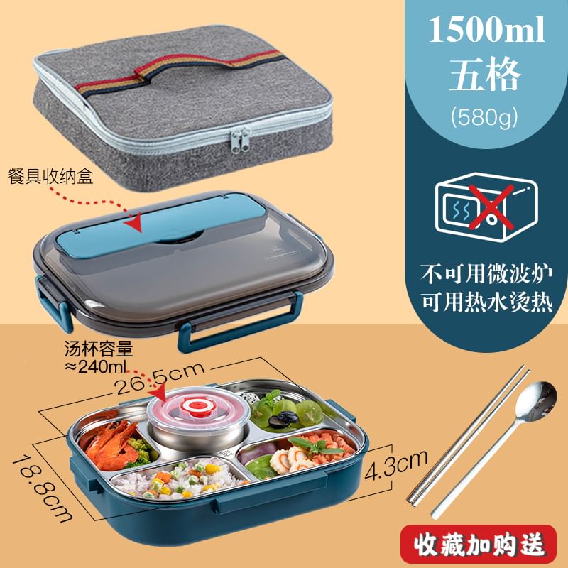 Koringa - Lunchbox / Bestek / Lunchtas / Set van roestvrij staal met vakverdeling (verschillende ontwerpen)