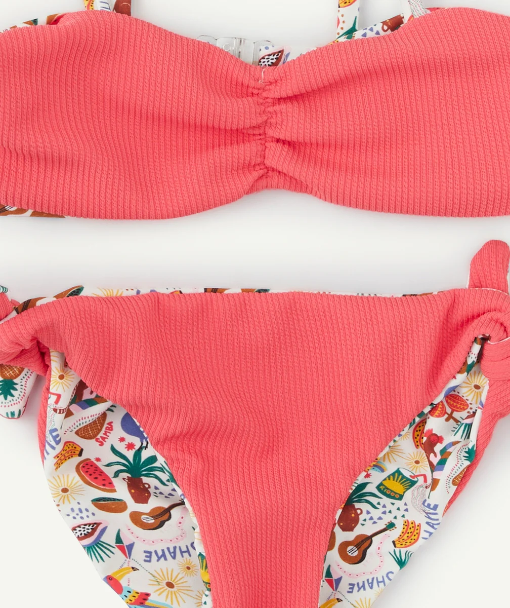 MAILLOT DE BAIN 2 PIÈCES RÉVERSIBLE FILLE ROSE ET IMPRIMÉ