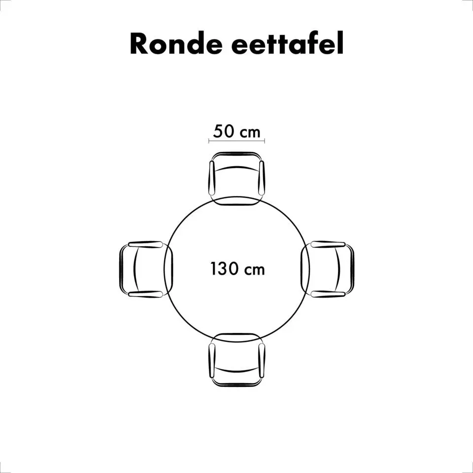 QUVIO Eettafel Sofia – Rond – Ø130 – Kruispoot – Zwart