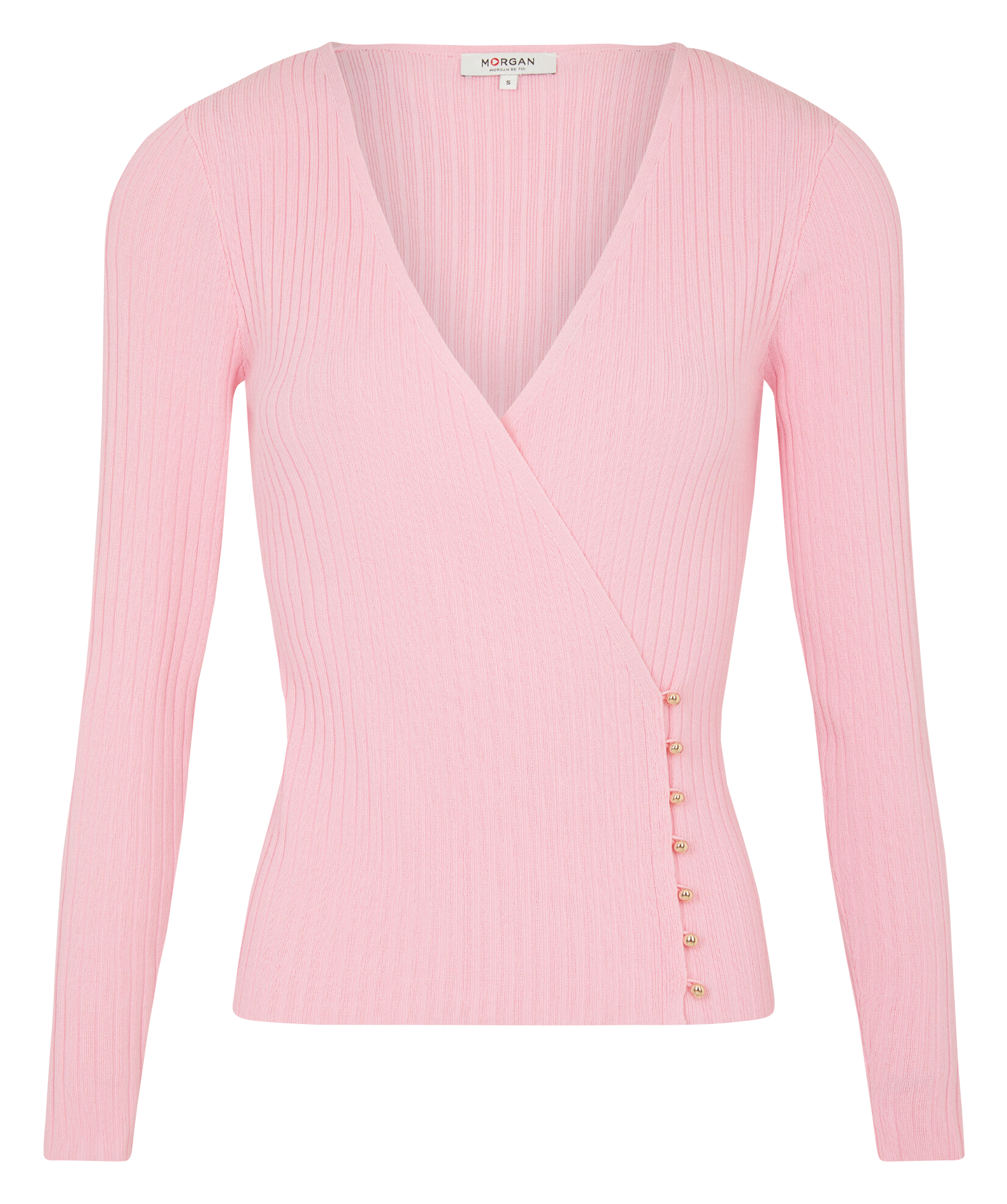 MCAT - Pull ajusté col cache-coeur en maille| Rose
