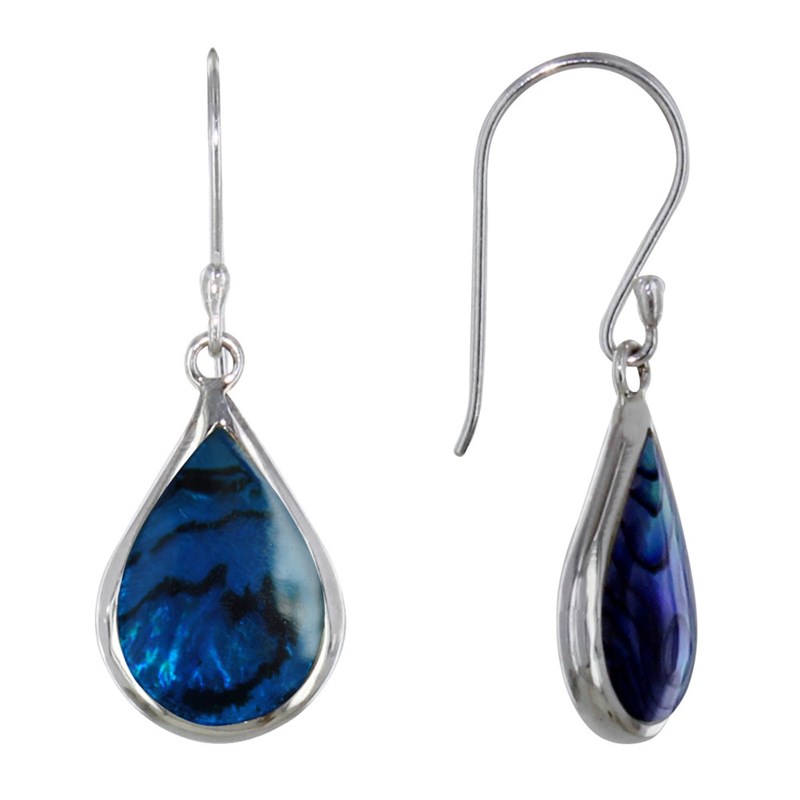 Boucles d'Oreilles Argent Petite Goutte Nacre Abalone Bleue
