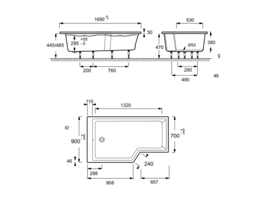 Pack baignoire bain douche 170 x 90 JACOB DELAFON Neo version gauche + tablier