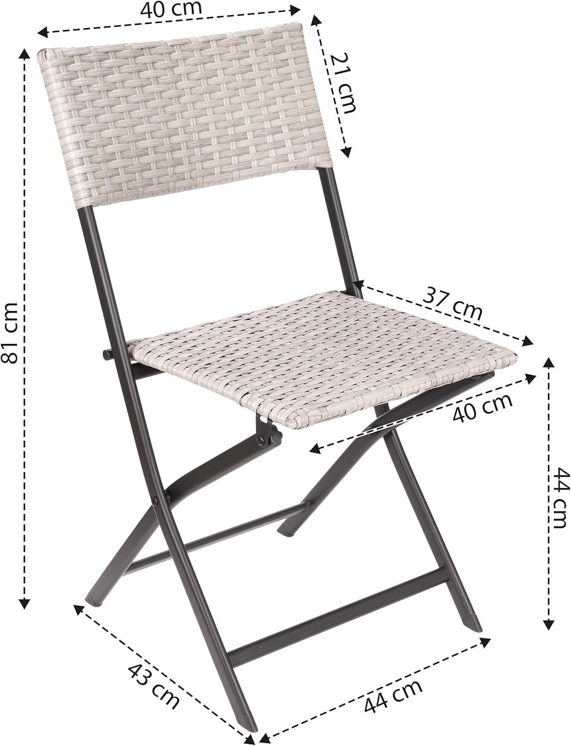 BRUBAKER Balkonset Lugano mit Tisch und 2 Stühlen - Wetterfest klappbar und platzsparend - Polyrattan Balkonmöbel Set - Sitzgruppe für Balkon Terrasse - Bistroset mit Klappstühlen - Grau/Beige
