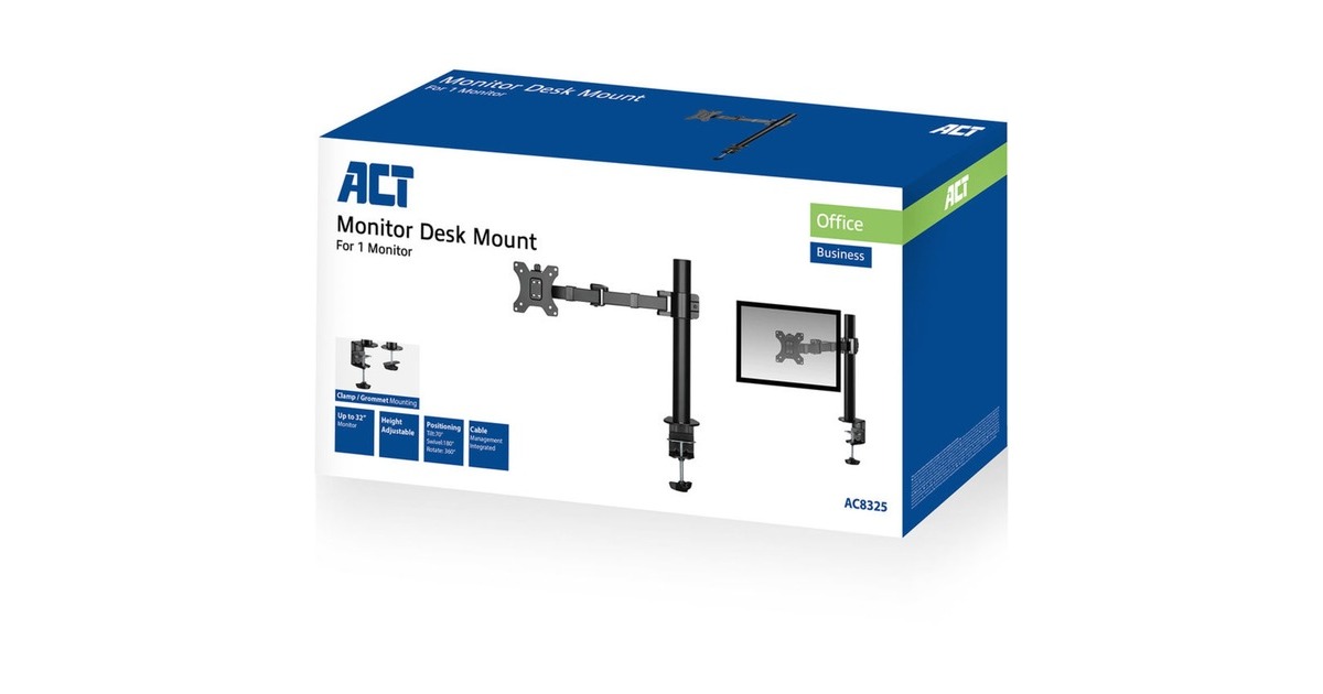 ACT ConnectivityMonitorarm office solid pro, 1 scherm  (Zwart)