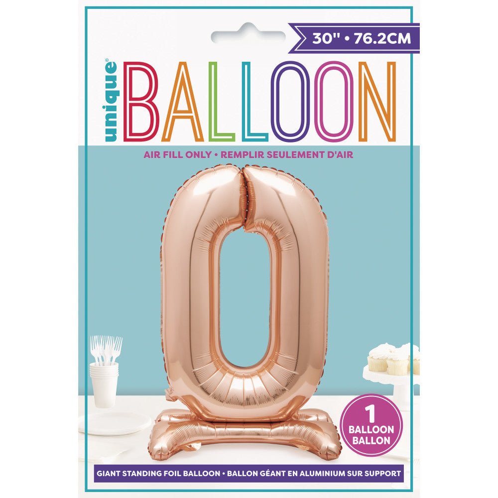 Folie Ballon Cijfer 0 Rose Goud Standaard 76cm