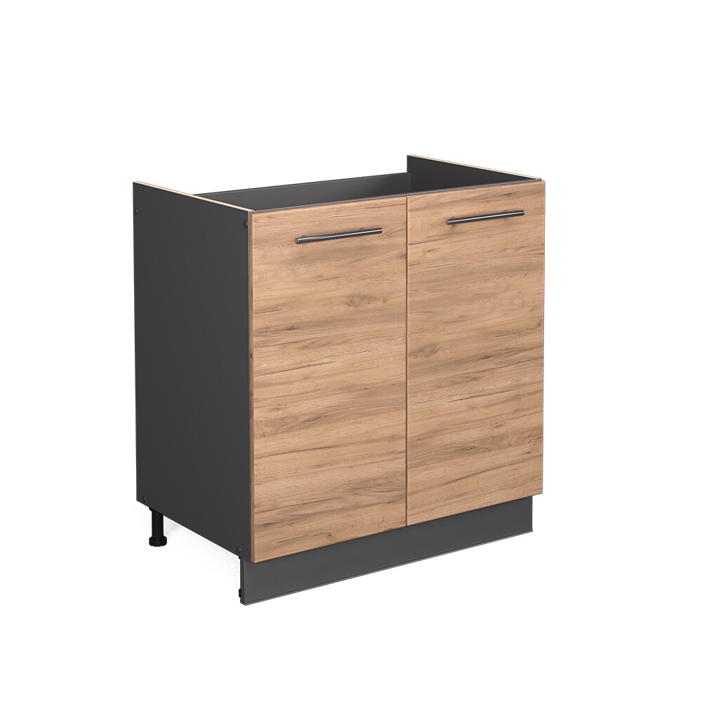 Vicco Spülenunterschrank Küchenschrank Küchenmöbel Fame-Line Anthrazit Eiche modern 80 cm Küche Einbauküche Drehtür Siphonausschnitt Blende Küchenzeile