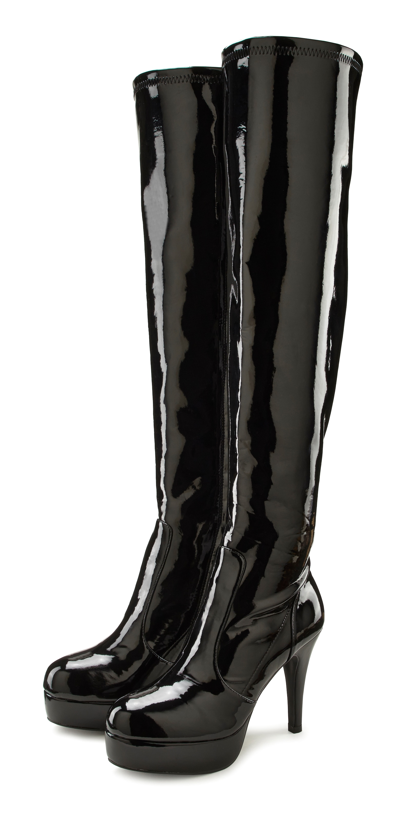 LASCANA Belle Affaire Overkneestiefel »High-Heel-Stiefelette mit Plateau,«  in erotischer Lack-Optik
