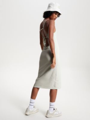 Vestido midi justo com amarração nas costas