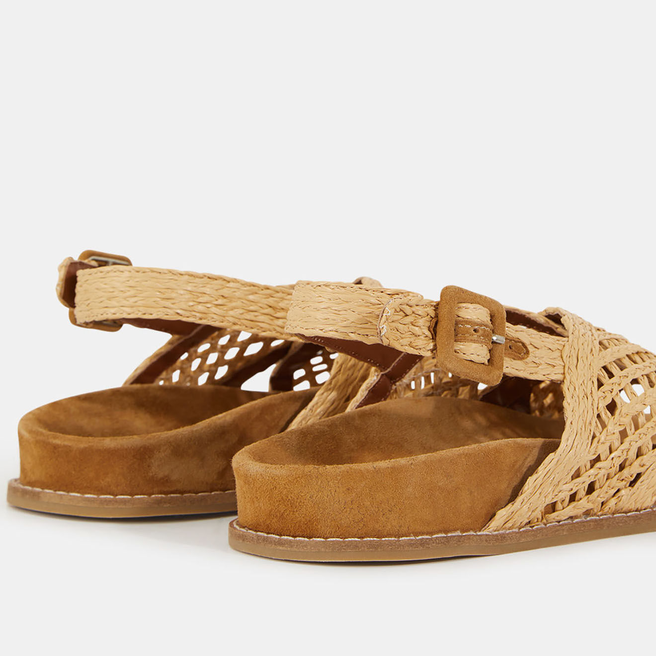 Galeries Lafayette Sandales plates en Cuir raphia naturel