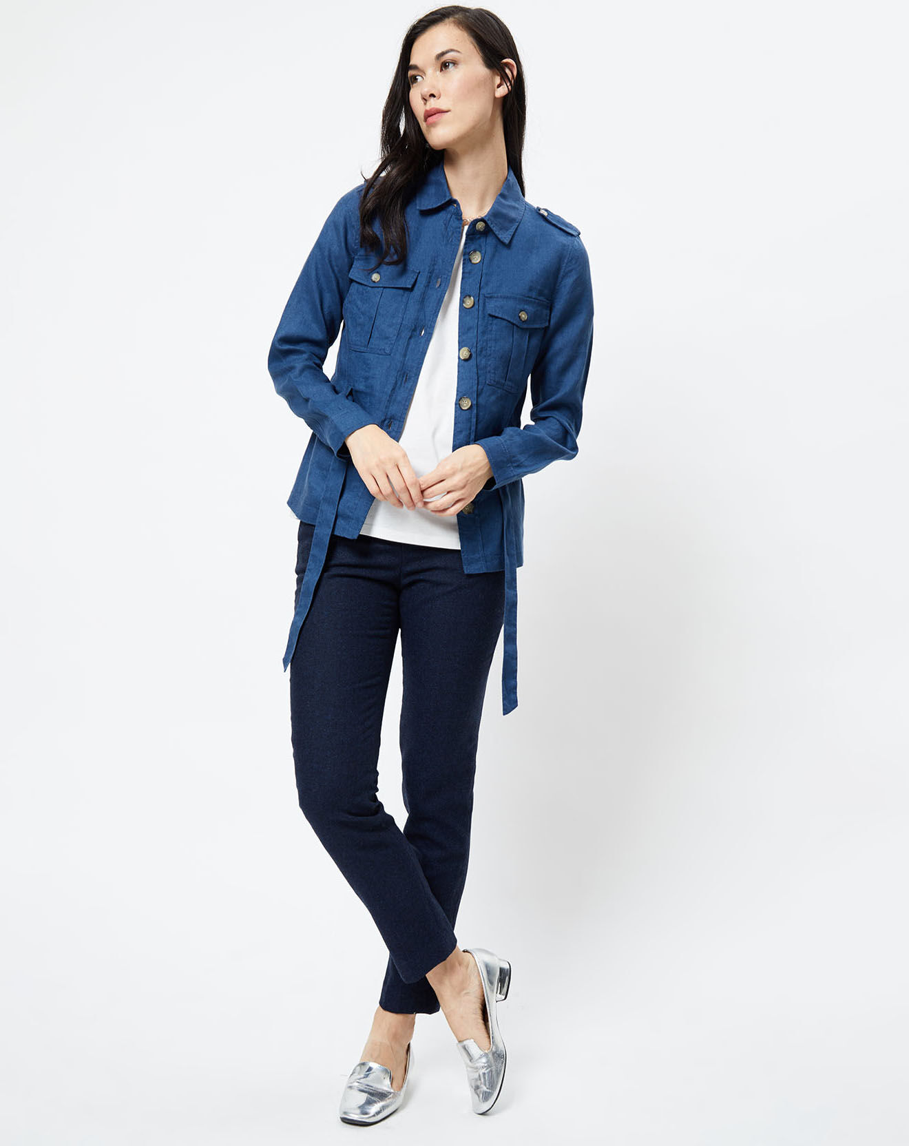 Caroll Veste Saharienne 100% Lin Max indigo