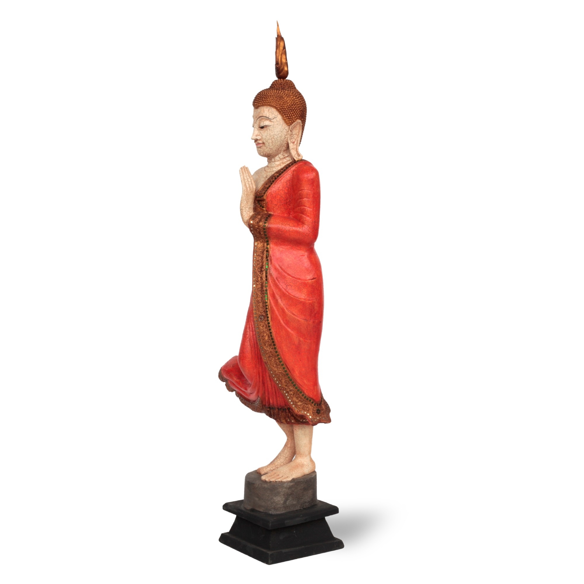 'Buddha'-Skulptur, stehend, orange, H 152 cm, B 23 cm, T 23 cm von fischer's lagerhaus