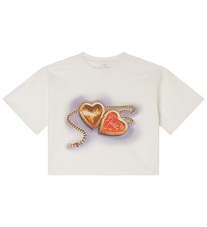 Stella McCartney Kids T-Shirt - Kurz geschnitten - Weiß m. Herze