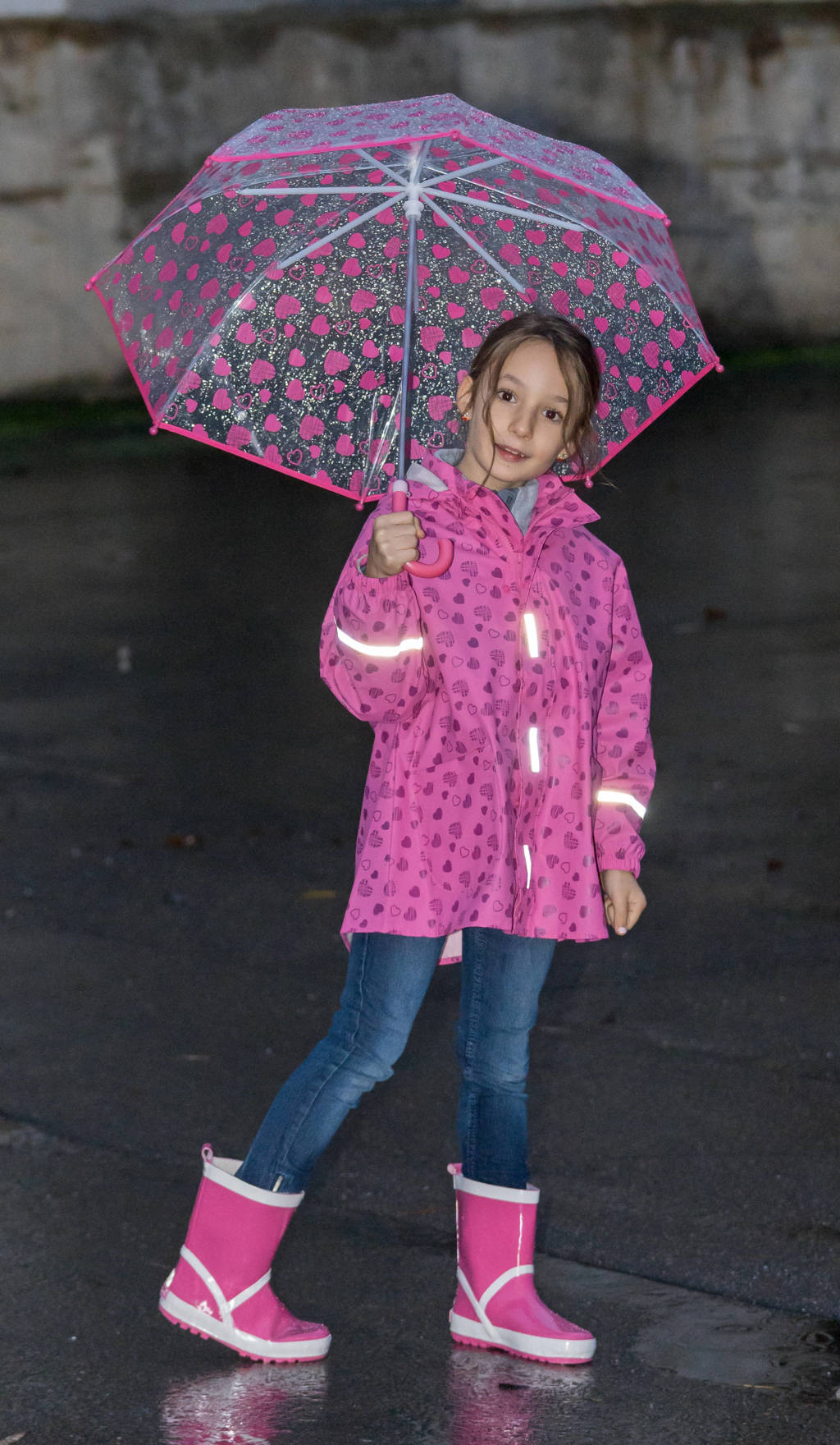 Playshoes regenjas Sweethearts met all over print roze/donkerroze