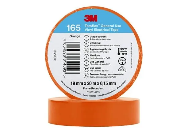 3M Temflex el vinyltape 165, Orange, 19 mm x 20 m, 1 rl/pk
