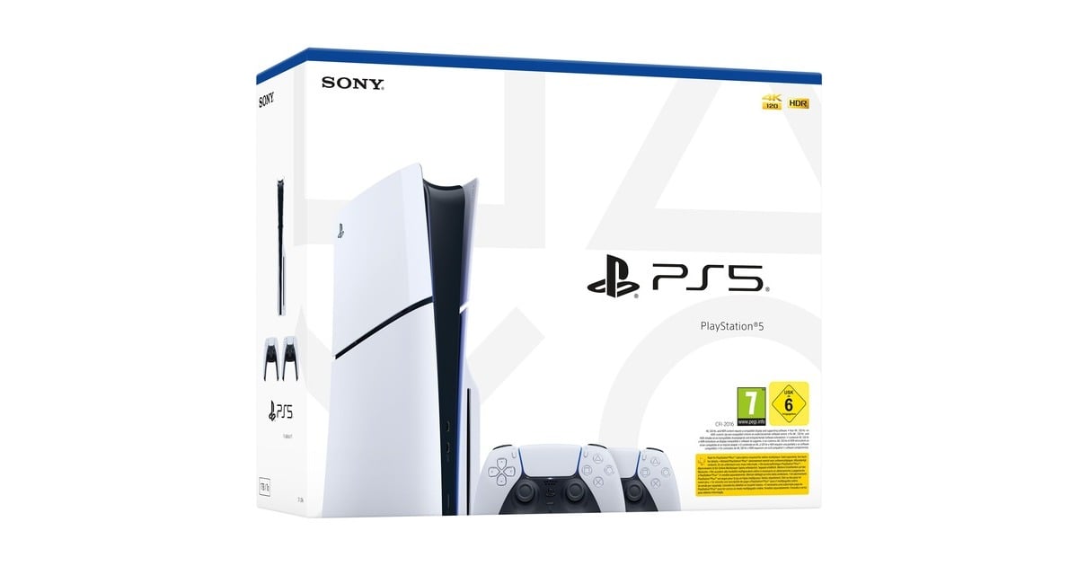 SonyPlayStation 5 (Slim) + Twee DualSense draadloze controllers spelconsole  (Wit/zwart)