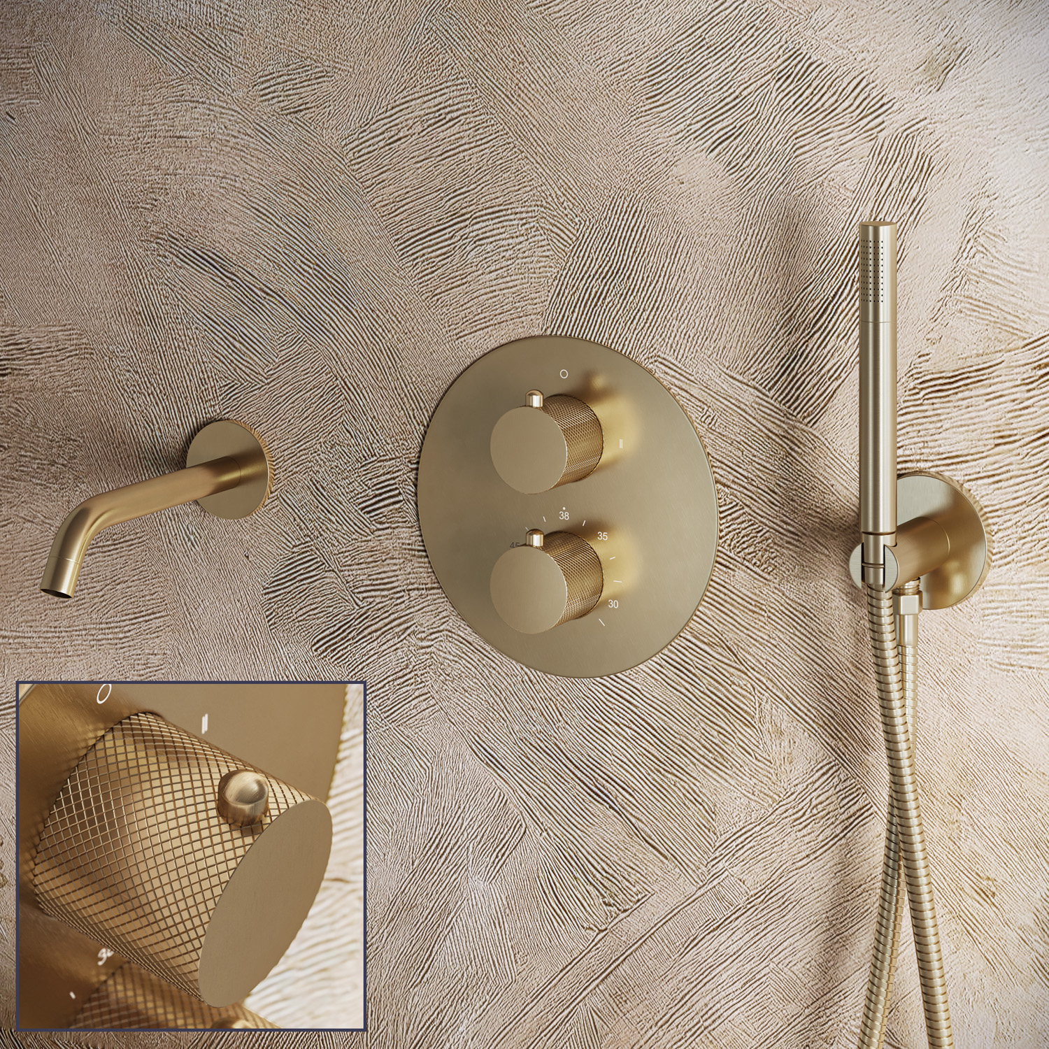 Saniclear Brass Curved inbouw badkraan rond geborsteld messing - mat goud
