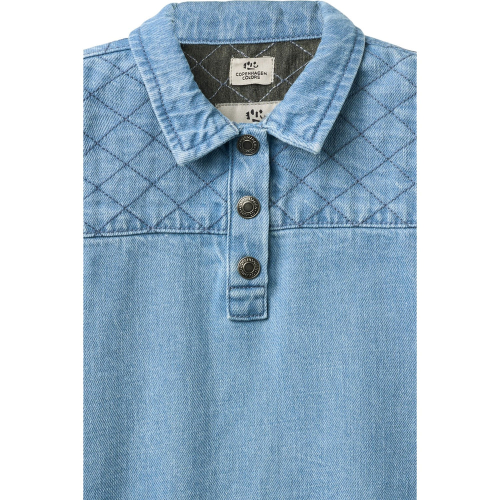 Køb COPENHAGEN COLORS Lt. Washed Blue Quilt Organic Quiltet Denim Kjole