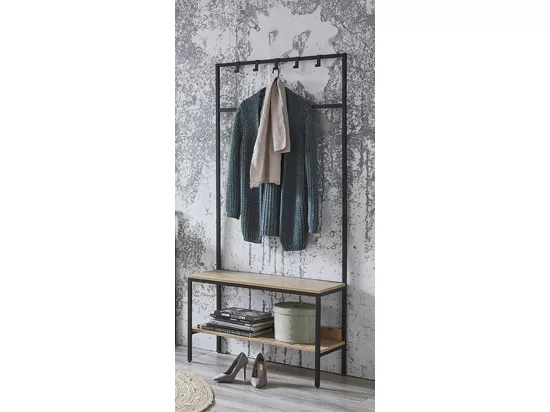 Portemanteau en bois coloris chêne et métal coloris noir -longueur 80 x profondeur 35 x hauteur 180 cm