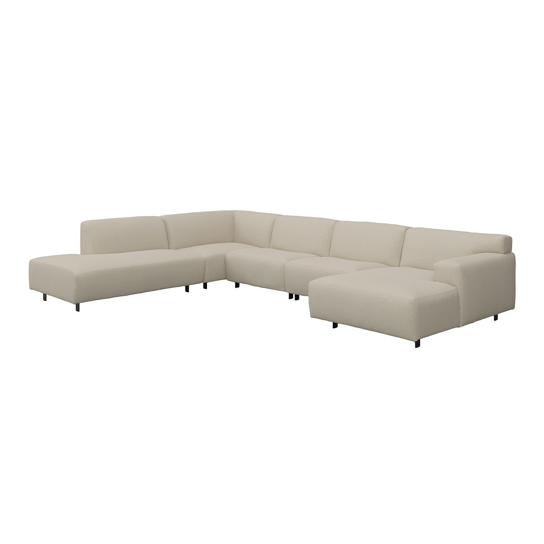 Vesta U-sofa Sjeselong høyre, 3-seter og åpen ende venstre. Big hjørnemodul, Tekstil Cortina Sand, sort metallben 10 cm, Comfort CM
