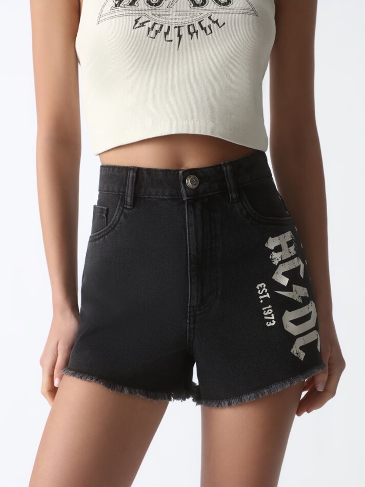 Shorts jeans ACDC - Preto/Branco