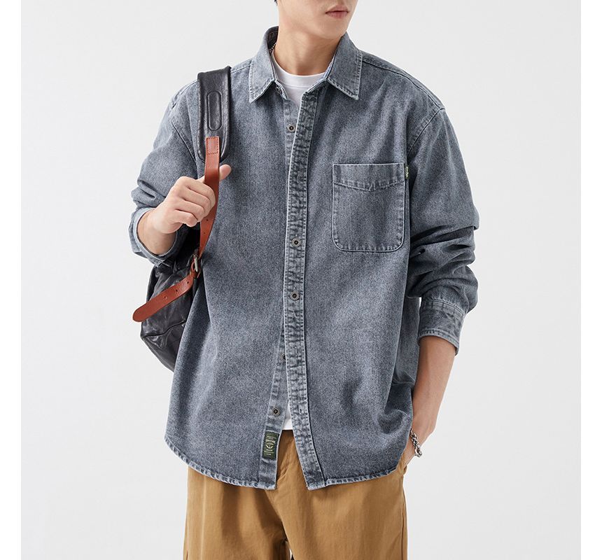 Deepwood - Denim overhemd met zakdetail