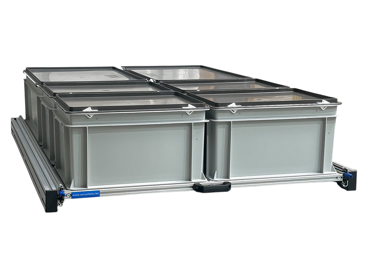 Aluminium 120x80 cm schuifframe met 6 bakken met deksel