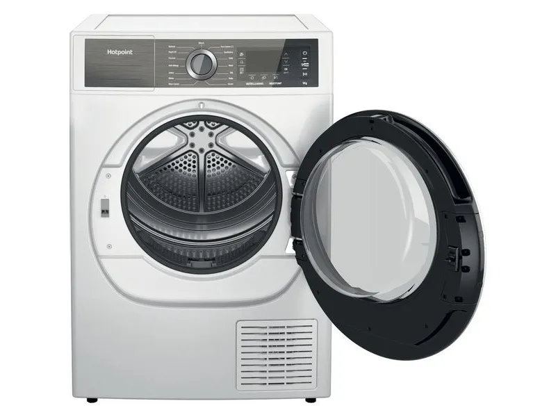 Hotpoint H8 D94WB EU, Fritstående, Front-læsning, Varmepumpe, Hvid, Dreje, Berøring, Højre